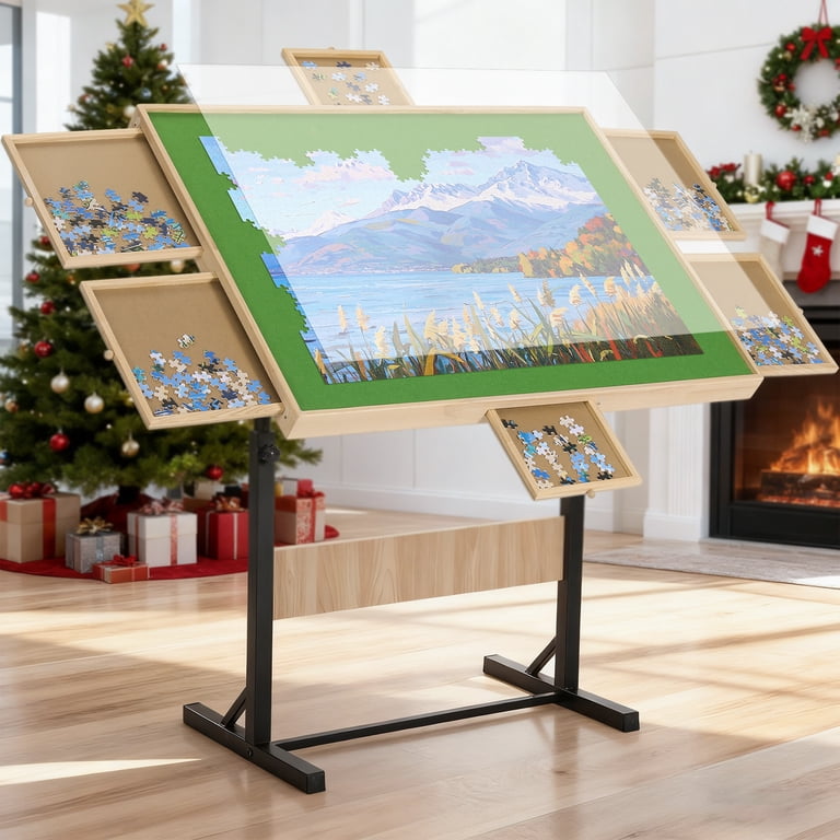 FUNTOK 1500 Pieces Puzzle Table with 6 Drawers, Adjustable Jigsaw