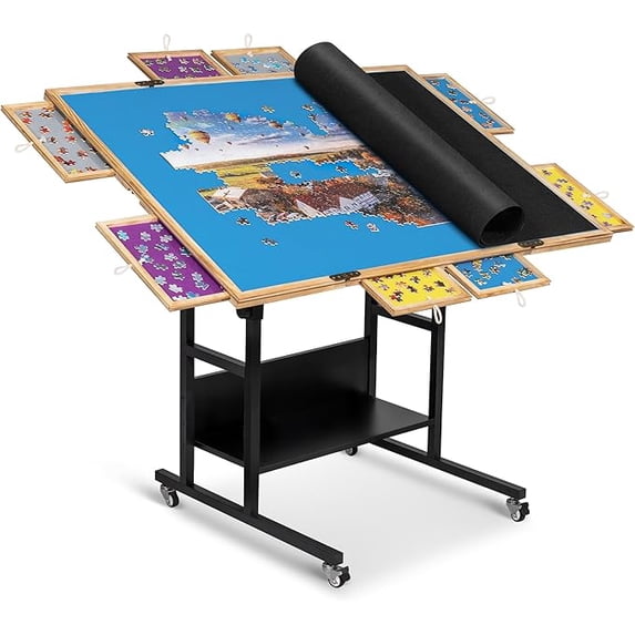FUNTOK 2000 Piece Tilting Rotating Jigsaw Puzzle Table with 8 Drawers Cover, Foldable Jigsaw Puzzle Board with 5 Tilt Angles Height Adjustment Puzzle Storage 2000 PCS Jigsaw Puzzles F-PT-4