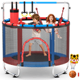 thumbnail image 1 of FEMCHIC 55" Kids Trampoline w/ Net, Trampoline for Kids Age 3-10, Indoor Outdoor Adjustable Small Trampoline for Toddler w/ Swing and Basketball Hoop 400LBS, Red & Blue, 1 of 10