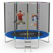 FUNTOK Trampoline for Kids, 8FT Trampoline with Light, 330LBS Capacity Outdoor Round Recreational Trampoline with Net Ladder for 2-3 Kids