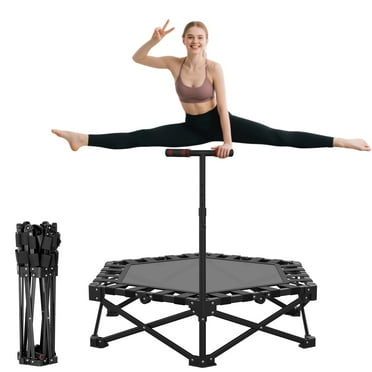 FUNTOK 48" Foldable Mini Trampoline 440lbs, 95% Assembled Fitness Trampoline Rebounder w/ Silent Bungees, Adjustable Handle Exercise Rebounder for Adults Indoor Garden Workout