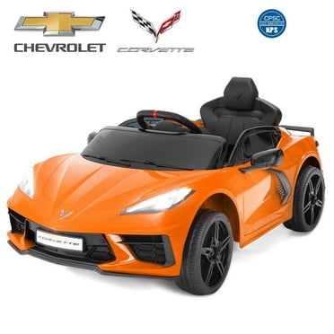 FUNTOK Licensed Chevrolet Corvette C8 12V Kids Electric Ride on Car Toy, Battery Powered Car Truck with Remote Control, Bluetooth, 3 Speeds, LED Headlight, Music Player & Spring Suspension, Orange