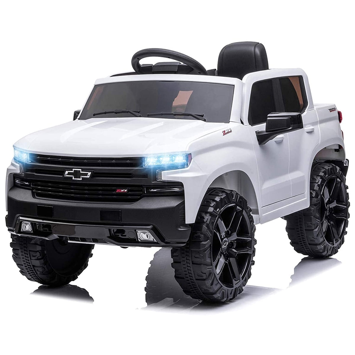 FUNTOK Licensed Chevrolet Silverado 12V Kids Electric Powered Ride on Toy Car with Remote Control & Music Player, Black