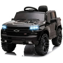 FUNTOK Licensed Chevrolet Silverado 12V Kids Electric Powered Ride on Toy Car with Remote Control & Music Player, Black