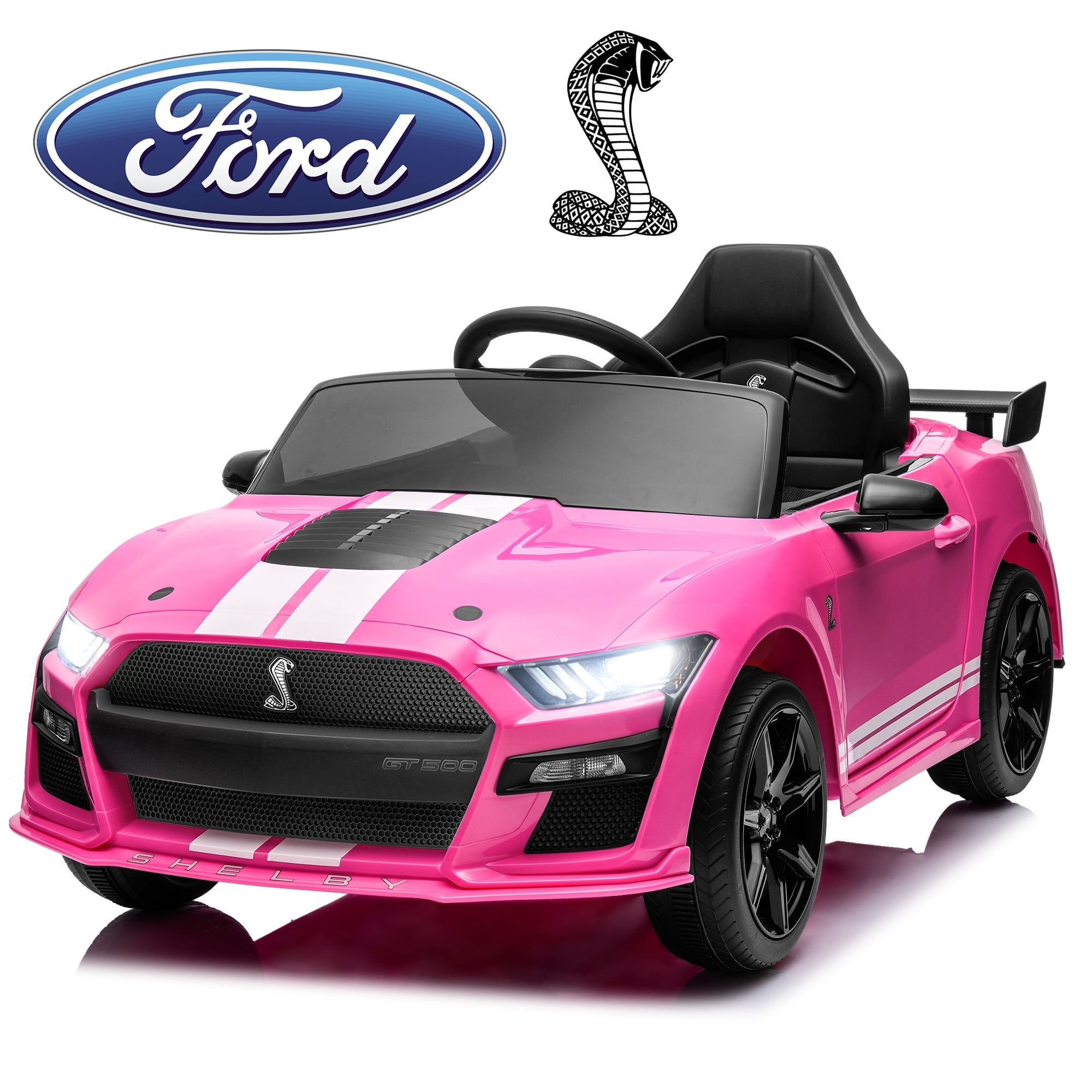 FUNTOK Licensed Ford Mustang GT500 12V 7AH Kids Electric Ride on Car Toy,16" Seater Battery Powered Car Truck with Remote Control,Bluetooth,3 Speeds,LED Headlight,Music Player & Spring Suspension