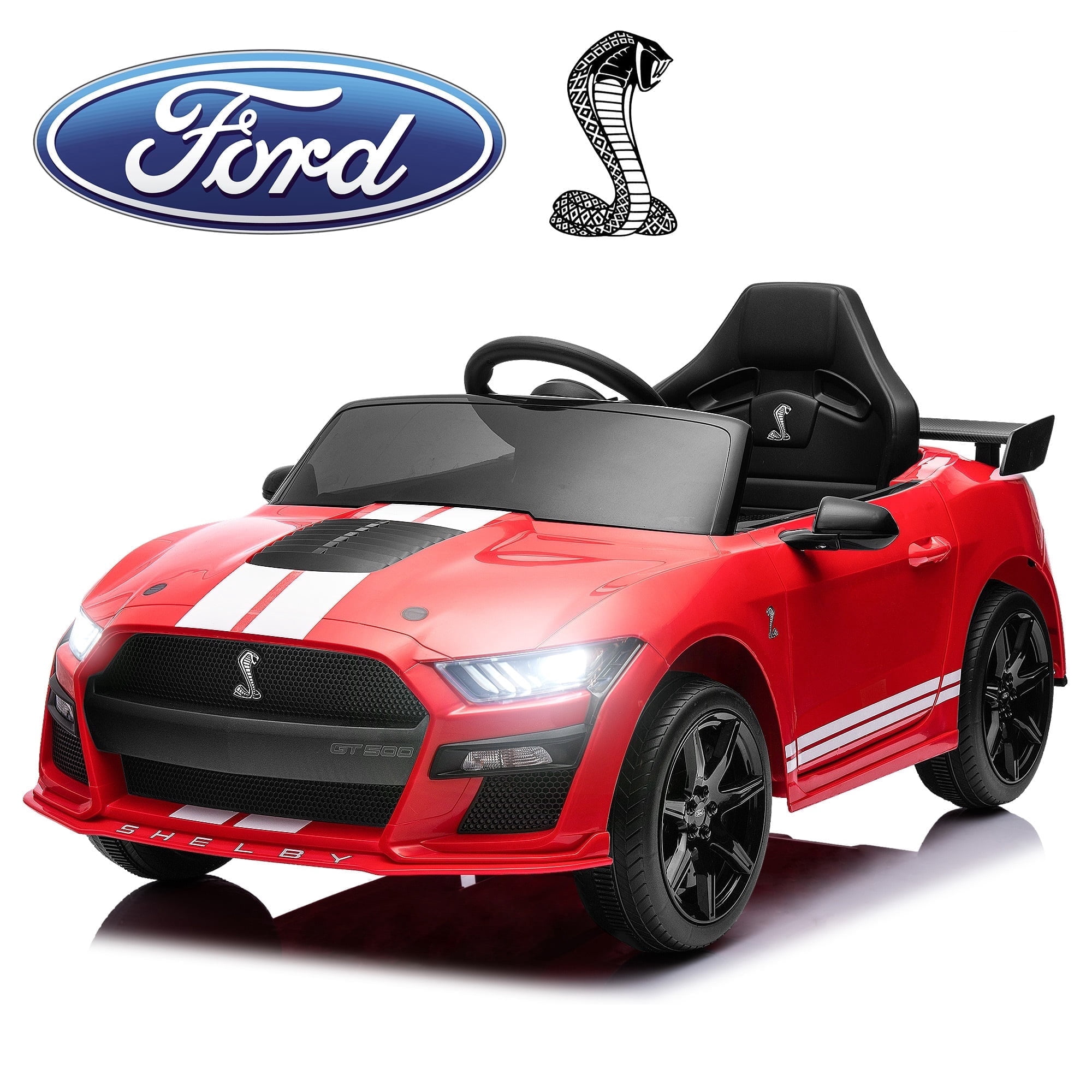 FUNTOK Licensed Ford Mustang GT500 12V 7AH Kids Electric Ride on Car Toy,16" Seater Battery Powered Car Truck with Remote Control,Bluetooth,3 Speeds,LED Headlight,Music Player & Spring Suspension