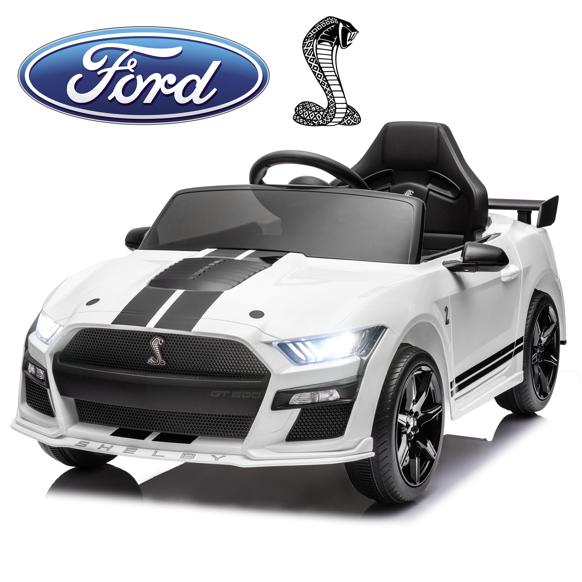 FUNTOK Licensed Ford Mustang GT500 12V 7AH Kids Electric Ride on Car Toy, 16" Seater Battery Powered Car Truck with Remote Control,Bluetooth,3 Speeds,LED Headlight,Music Player & Spring Suspension