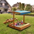 thumbnail image 1 of FUNTOK Wooden Sandbox for Kids, 76'' x 45'' x 45'' Sand Box with Cover & Picnic Table Foldable, Canopy Sandbox Outdoor, Ideal for Children Aged 2-6 for Lawn Garden Backyard Beach, 1 of 6