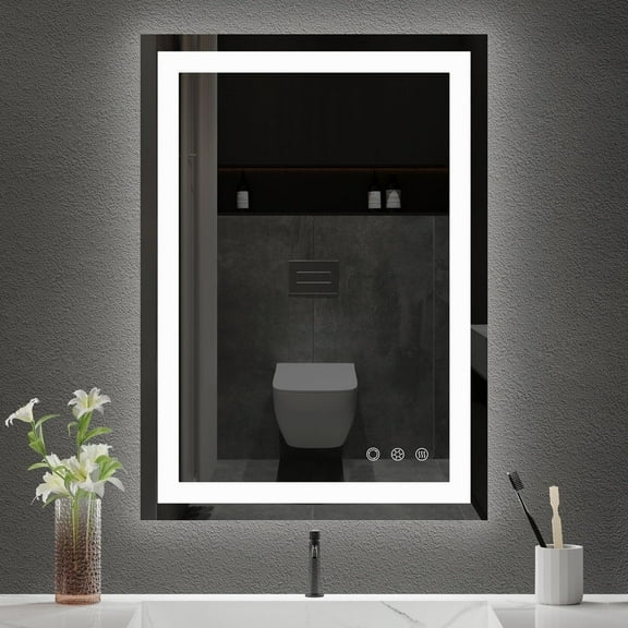 FUNTOUCH 20" x 28" Wall Mounted Vanity Mirror LED Bathroom Mirror with Lights, 3 Colors Dimmable Makeup Mirror, Anti-Fog, Memory, Waterproof, Rectangular