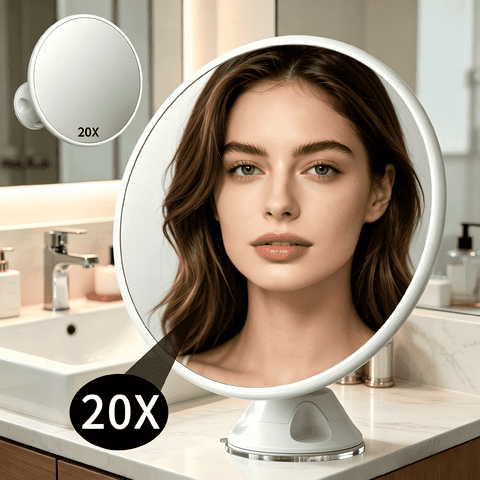 Funtouch 20x Magnifying Makeup Mirror with 360 Rotation, Powerful Locking Suction Cup Vanity Mirror, White
