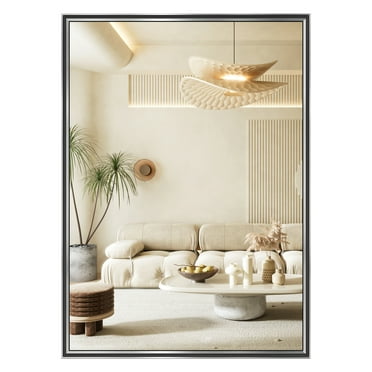 FUNTOUCH 24"x 36" Bathroom Mirror, Wall Mirror with Rectangular Metal Frame, Wall Mirrors for Bathroom，Hanging Vanity Mirror, Black