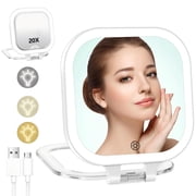 FUNTOUCH 7 Travel Makeup Mirror 20X Magnification,Rechargeable Double Sided Lighted, 3 Color Lights & Adjustable Brightness, 300 Rotation, Gift for Women,White