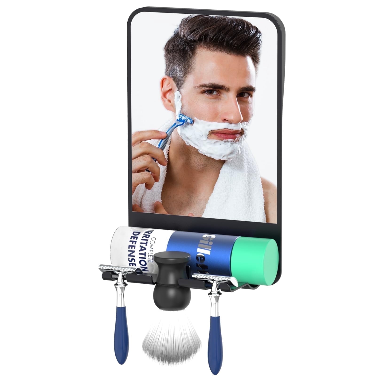 Funtouch Anti-Fog Shaving Mirror with Adjustable Tilt and Storage, Waterproof Bathroom Shower Mirror for Men and Women