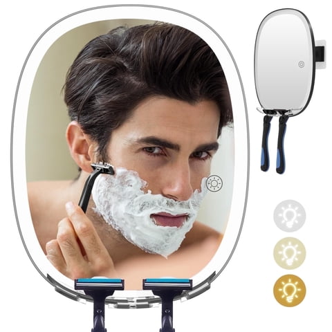 Funtouch Fogless Mirror for Shower, 6.7" x 8.4" Oval, ABS Plastic Wall Mount Bathroom Face Mirror / Fogless Feature, Hanging Shower Mirror, Black