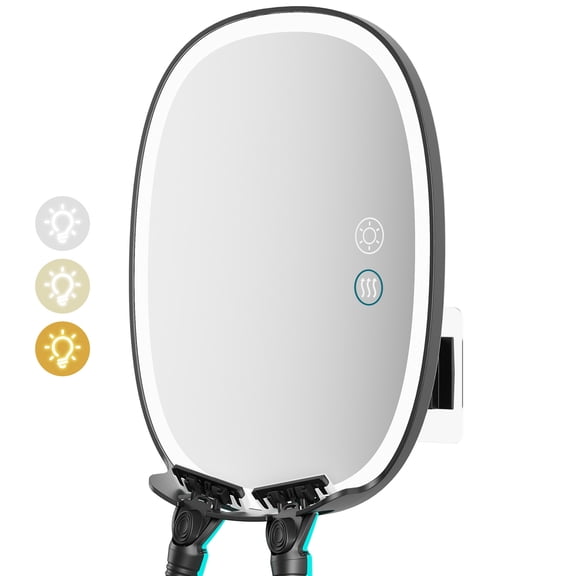 FUNTOUCH Heated Shower Mirror Fogless for Shaving, Anti Fog Mirror for Shower, 3 Color Lights, Razor Holder, 360 Rotation Shaving Mirror for Men and Women