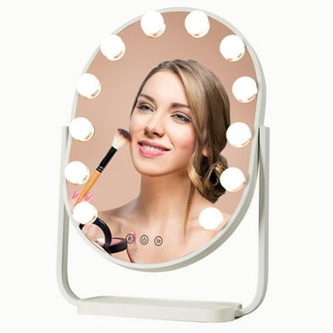 FUNTOUCH Hollywood Vanity Makeup Mirror with 12 Bulbs & 3 Colors Lighting, 16.14"x11.81" Tabletop Mirror, Smart Touch Control & 360° Rotatio