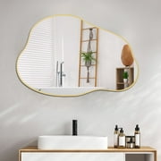 Funtouch Irregular Wall Mirrors 24"x 32" Cloud Shaped Mirrors for Bathroom, Aluminum Alloy Frame Gold