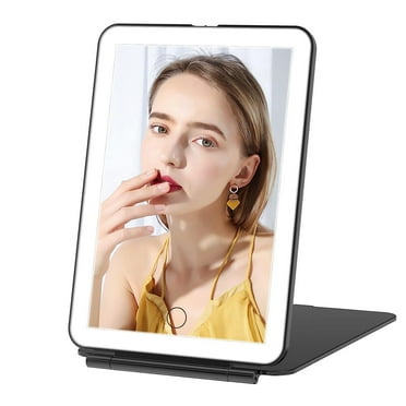 FUNTOUCH LED Lighted Travel Makeup Vanity Mirror, Portable Rechargeable Folding Cosmetic Mirror