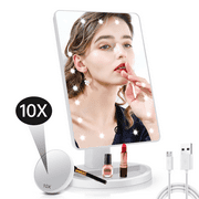 Funtouch Lighted Makeup Mirror, Adjustable Vanity Mirror with 10X Magnify Mirror 180-Degree Rotation, White