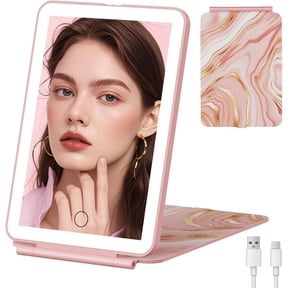 FUNTOUCH Lighted Travel Mirror, 3 Color Makeup Mirror, Portable Vanity Mirror, Rechargeable Folding Cosmetic Mirror