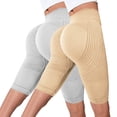 thumbnail image 1 of FUNUONY 2 Pack Bermuda Shorts for Women Knee Length Women's High Waisted Stretch Long Shorts Walking Casual Yoga Short Hip Lifting Fitness Pants Compression Tight Fit Yoga Shorts Beige L, 1 of 4