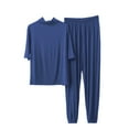 thumbnail image 1 of FUNUONY 2 Piece Sets for Women Lounge Set Women Large Size Home Clothing Two Piece Suit Half High Neck Five Point Sleeve Pants Blue Xl, 1 of 3