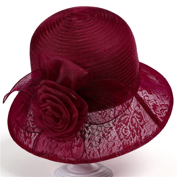 FUNUONY 2025 Derby Hats for Women Ladies, Classy Organza Church Tea Party Wedding Kentucky Fascinator Hat Uv Protection Sun Hats Womens Holiday Hat Sun Summer Sun Beach Visor Hat Red One Size