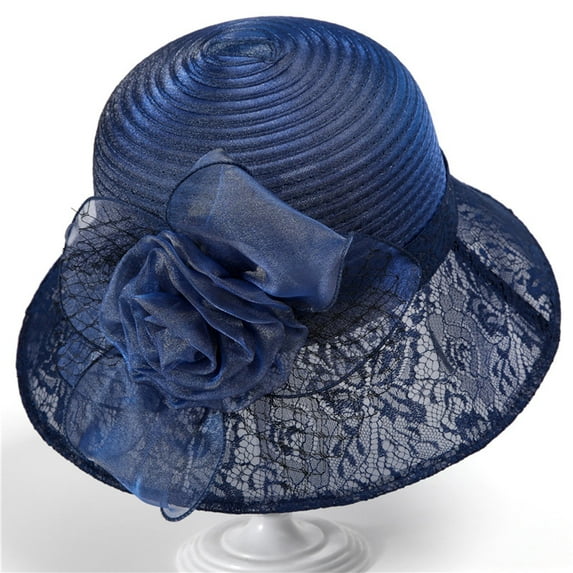 FUNUONY 2025 Derby Hats for Women Ladies, Classy Organza Church Tea Party Wedding Kentucky Fascinator Hat Uv Protection Sun Hats Womens Holiday Hat Sun Summer Sun Beach Visor Hat Navy One Size