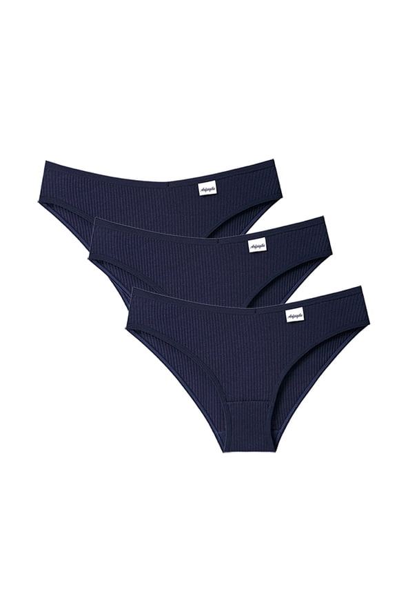 3 Pack Cotton Underwear for Women Cute Low Rise Ribbed Bikini Breathable Womens Cheeky Panties Invisibles Seamless Panties Briefs Bikini Pcs 3 Women's Underwear Navy Xl