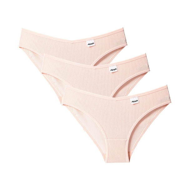 FUNUONY 3 Pack Cotton Underwear for Women Cute Low Rise Ribbed Bikini Breathable Womens Cheeky Panties Invisibles Seamless Panties Briefs Bikini Pcs 3 Women's Underwear Beige L