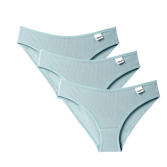 FUNUONY 3 Pack Cotton Underwear for Women Cute Low Rise Ribbed Bikini Breathable Womens Cheeky Panties Invisibles Seamless Panties Briefs Bikini Pcs 3 Women's Underwear Blue L