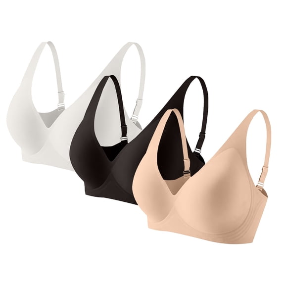 FUNUONY 3Pc Women's Wireless Push Up Bra Seamless Comfortable Bras No Underwire Full Coverage Bralettes T-Shirt Bra,Deep V Soft Cozy Bra,Jelly Bras for Women,Comfort Bralette Support Everyday Bra