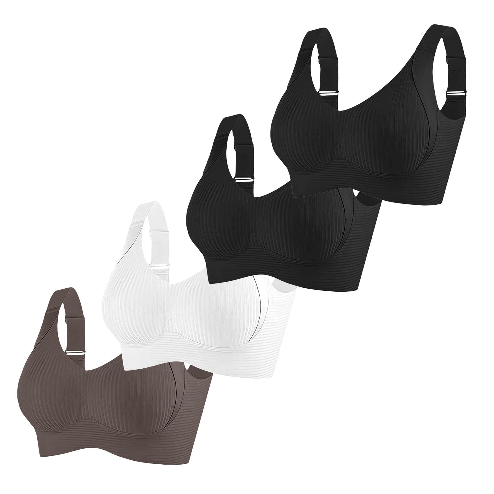 FUNUONY 4 Pack Women's Comfortable Supportive Comfortable No Underwire ...