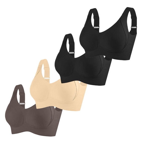 FUNUONY 4 Pack Women's High Support V Neck Seamless Bra Wireless Bras for Women Everyday Bra Push Up Bras Lifting No Underwire Full Coverage Comfortable Smoothing Comfortable Bra