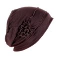 thumbnail image 1 of FUNUONY African Turban Hats for Women Cancer Chemo Head Knot Headwraps Pre-Tied Twisted Head Beanie Cover Women Splicing Model Hat Beading Hat Muslim Ruffle Cancer Chemo Hat Wrap Cap Brown S, 1 of 5