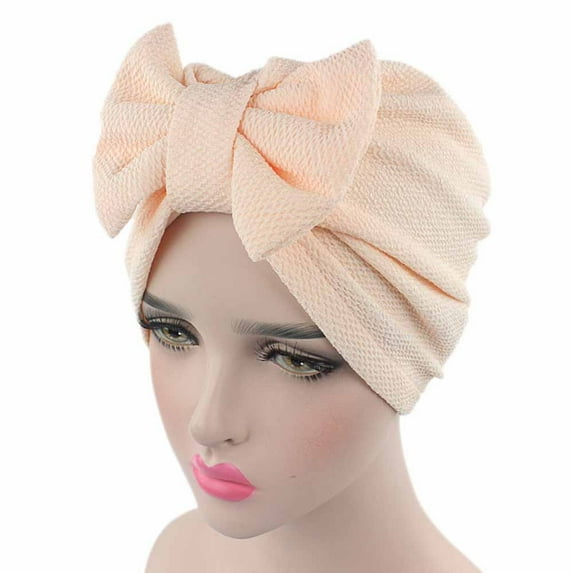 FUNUONY African Turban Head Wraps for Women - Pre Tied Soft Long Headscarf Shawl Hair Chemo Headwear Grate for Daily Use Head Hat Bow Cap Women Wrap Caps Beige One Size