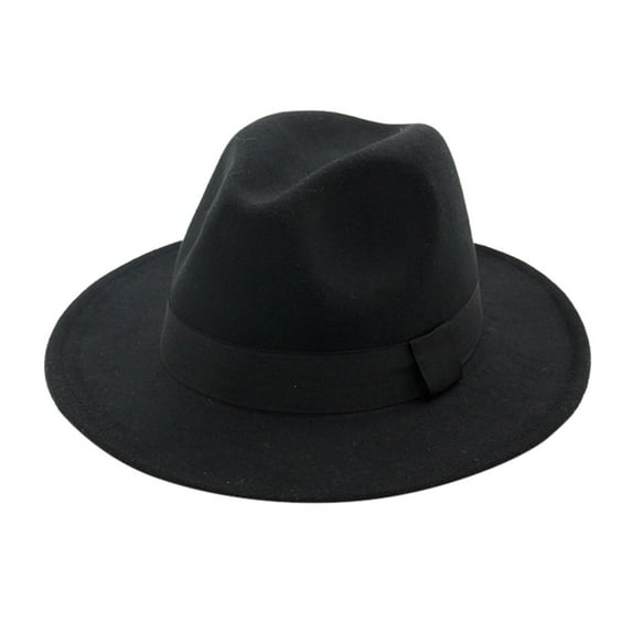 FUNUONY Mens Fedora Hat with Band Classic Wide Brim Fedora Hat for Men Women Panama Dress Hat Men Women Vintage Wide Hat with Belt Buckle Adjustable Outbacks Hats Black One Size