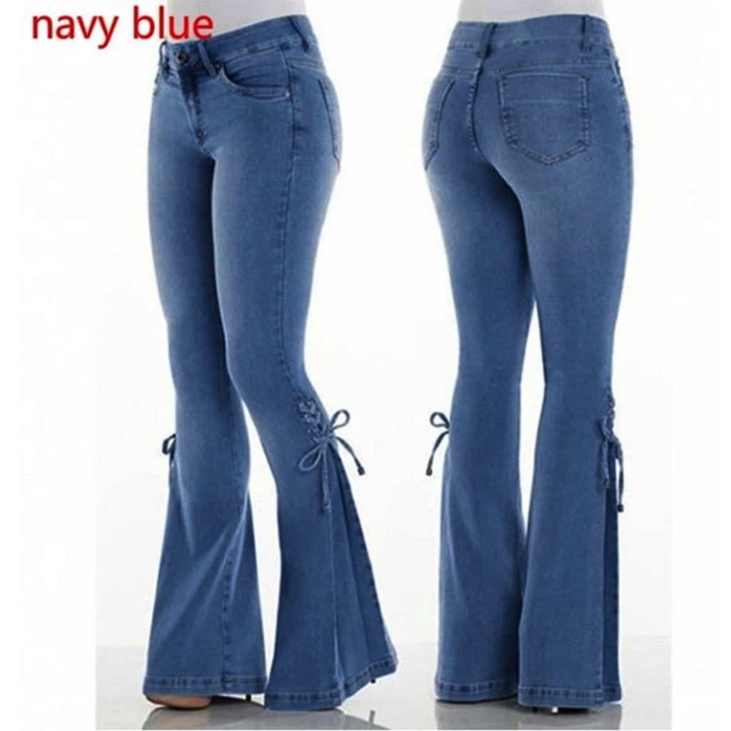 FUNUONY Side Lacing Bell Bottom Jeans Stretch Butt Lifting Vintage ...