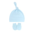 thumbnail image 1 of FUNUONY Baby Knot Turban Hats and No Scratch Mittens Newborn Hats Knot Beanie Hats Soft for Infant Baby Girls Boys Caps 0-6 Months Soft Hats Girls for Boys Baby Warm Mittens Winter Gloves L, 1 of 2