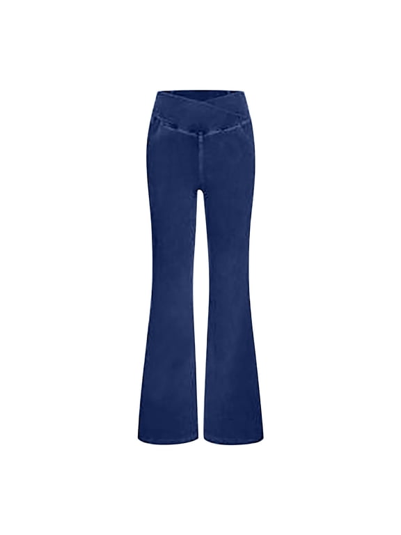 Bell Bottom Jeans for Women High Waisted Stretchy Flare Jeans Pull On Wide Leg Jeans V Cross Tummy Control Flare Pants Summer Pants for Women Flare Jeans for Women Jeggings for Women
