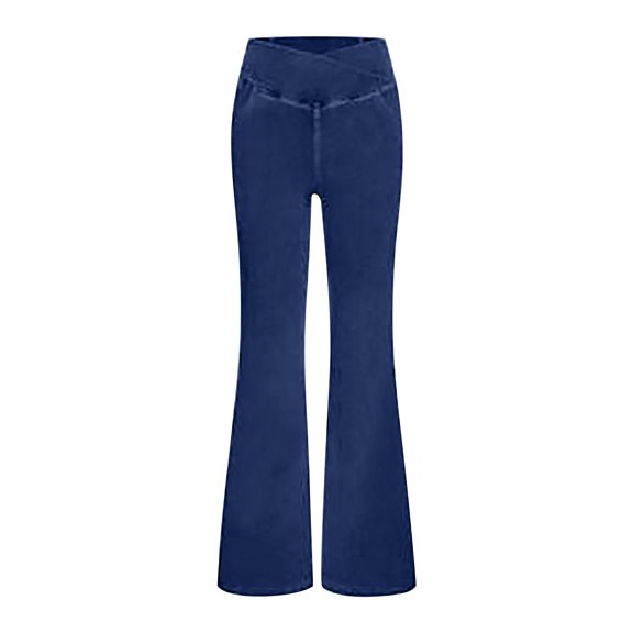 FUNUONY Bell Bottom Jeans for Women High Waisted Stretchy Flare Jeans Pull On Wide Leg Jeans V Cross Tummy Control Flare Pants Summer Pants for Women Flare Jeans for Women Jeggings for Women