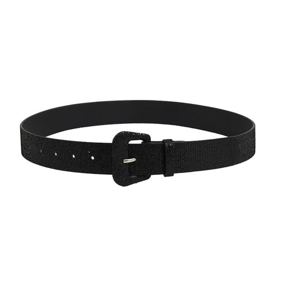 FUNUONY Belts for Women Women's Leather Belts for Jeans Dresses Fashion Buckle Ladies Belt Women's Plaid Shiny Bag Buckle Wide Belt Retro Pu Decoration Needle Buckle Belt Black One Size