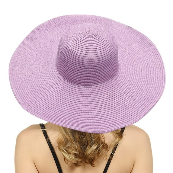 FUNUONY Big Beach Hats for Women Foldable Summer Wide Brim Packable Oversized Sun Hat Lady Girl Travel Straw Cap Wide Bongrace Women Beach Hat Little Girl Sun Cap Foldable Ladies Hats Purple