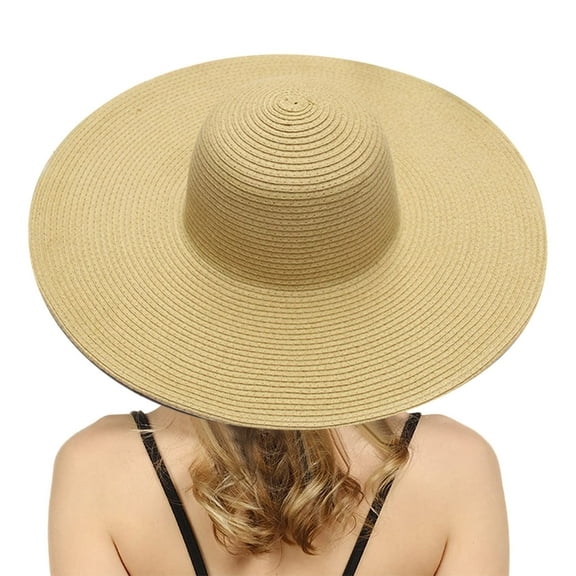 FUNUONY Big Beach Hats for Women Foldable Summer Wide Brim Packable Oversized Sun Hat Lady Girl Travel Straw Cap Wide Bongrace Women Beach Hat Little Girl Sun Cap Foldable Ladies Hats Beige