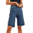 thumbnail image 1 of FUNUONY Bermuda Shorts for Women High Waisted Classic Casual Long Jean Shorts Stretchy Denim Jorts with Pockets Summer Denim Shorts Ripped Distressed Jean Stretchy Hem Casual Jean Shorts, 1 of 9