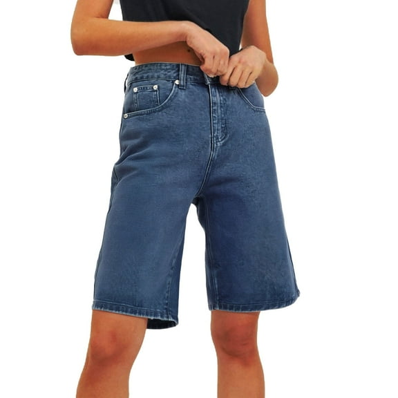 FUNUONY Bermuda Shorts for Women High Waisted Classic Casual Long Jean Shorts Stretchy Denim Jorts with Pockets Summer Denim Shorts Ripped Distressed Jean Stretchy Hem Casual Jean Shorts