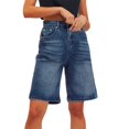 thumbnail image 1 of FUNUONY Bermuda Shorts for Women High Waisted Classic Casual Long Jean Shorts Stretchy Denim Jorts with Pockets Summer Denim Shorts Ripped Distressed Jean Stretchy Hem Casual Jean Shorts, 1 of 9