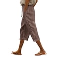 thumbnail image 1 of FUNUONY Cotton Linen Pants for Women Loose Fit 2025 New Women's Fashion Solid Color Cotton Linen Elastic Seven Pants Beach Casual Pants Linen Coffee Xxl, 1 of 1