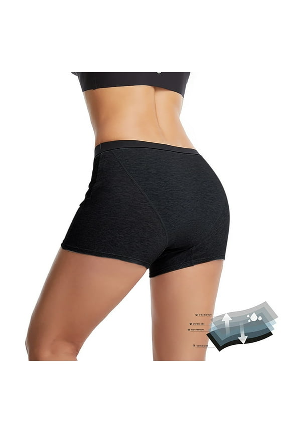 Period Underwear Boyshorts for Women, Period Sleep Short Boxers for Women Shorty Absorbent Underwear for All Day and Night Black M