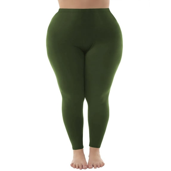 FUNUONY Plus Size Leggings for Women-Stretchy Tummy Control High Waist Workout Yoga Pants Stretch Is Comfort Women's Cotton/Spandex Plus Size Leggings Green Xxl
